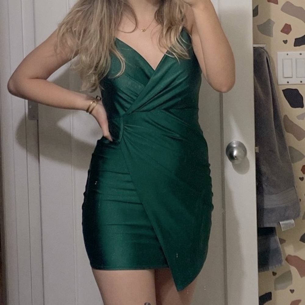 Emerald Green Satin Wrap Dress